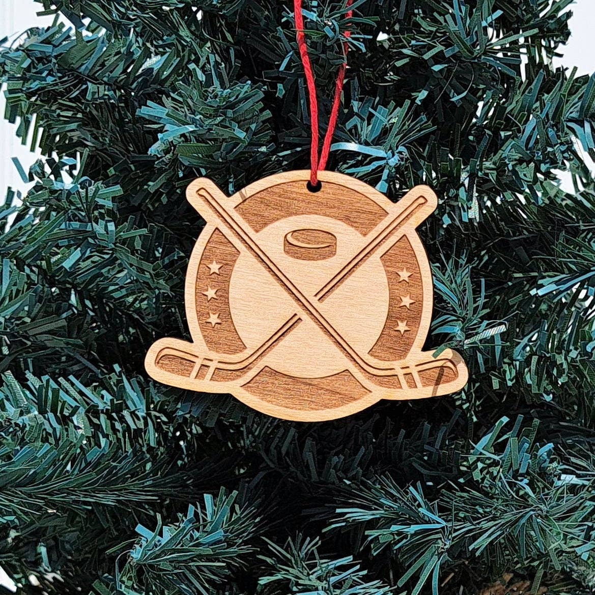 100048530 Hockey Wood Christmas Ornament Simply Skating Consignment