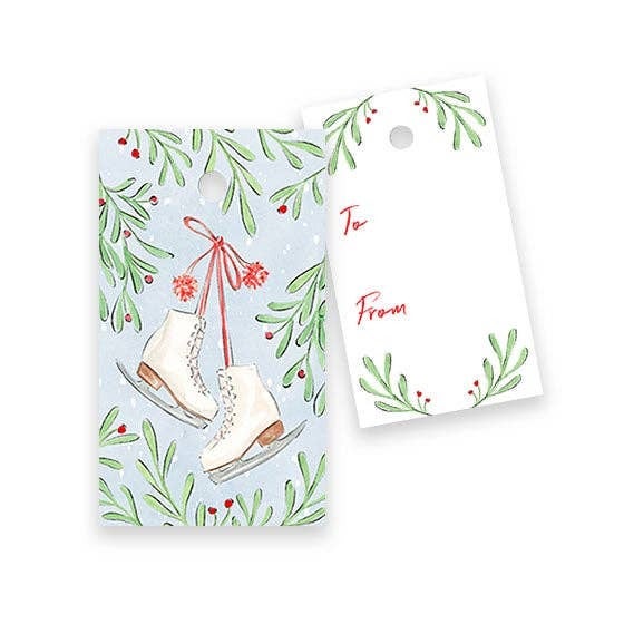 100043834 Merry Skates Set of 8 Holiday Gift Tags + String Simply